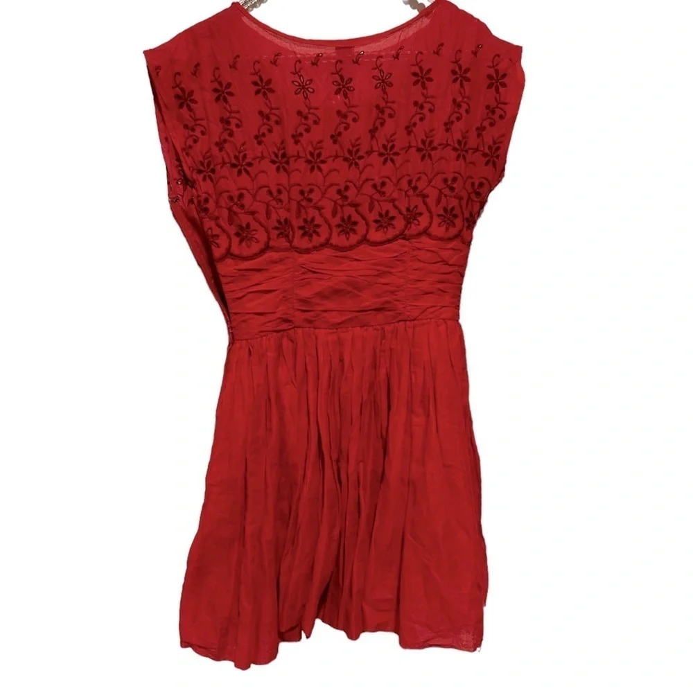 FREE PEOPLE EYELET GARDEN DAY CORAL EMBROIDERED SLEEVELESS MINI COCKTAIL DRESS 4